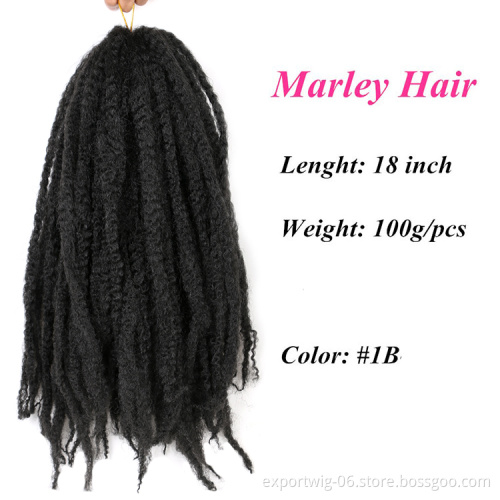 Wholesale Kinky Marley Twist Crochet Hair Extension Solid And Ombre Color Synthetic Fiber 18inch Jumbo Afro Marley Hair